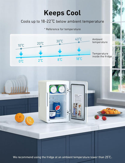 AstroAI Mini Fridge 6 Litre / 8 Can for Bedrooms, Small Fridge, AC/DC Power