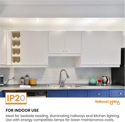 National Lighting Recessed Lighting - Mains Powered LED Spot Lights Downlights for Ceiling - IP20 Rated GU10 Fitting for Halogen or LED - Matt White Finish, Fixed Version