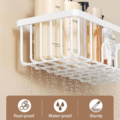 pickpiff Shower Caddy Hanging Bathroom Shelf No Drilling Stainless Steel | Hook Over No Drill,Rustproof,Hanging Shower Organiser Storage，Shampoo Holder，White