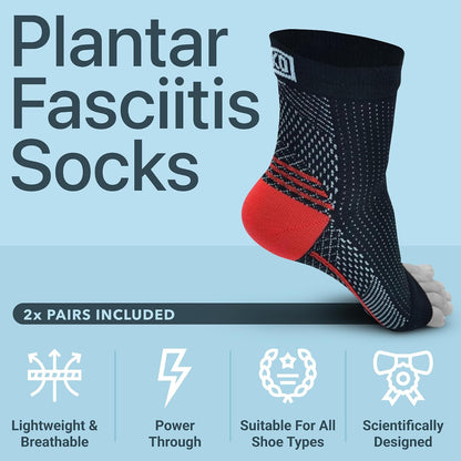 Atlecko Plantar Support & Relief Socks Kit - 11-Pieces, 2 PAIRS Plantar Fasciitis Socks - Comfortable Quality Compression (S/M)