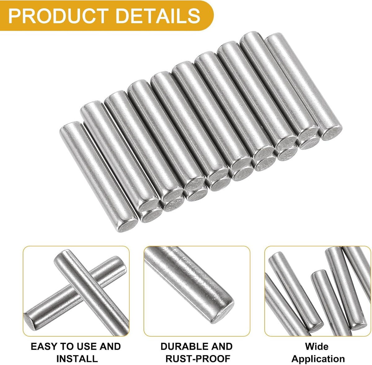 sourcing map 25 Pcs 4mm x 20mm Shelf Pins, Shelf Pegs Shelf Dowel Pins, Adjustable Shelf Support Pins Fasten Elements Stainless Steel Silver(0.15 x 0.78 Inch)