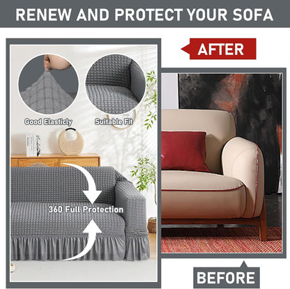 3 Pcs Sofa Slipcover Set for Couch Cushion Durable Washable High Elastic Stretchable Furniture Couch Covers with Skirt for Sofa Loveseat Arm Chair (Gray, Seersucker)