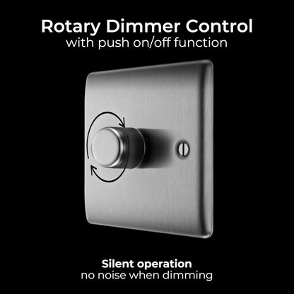 BG Electrical Single Dimmer Intelligent Light Switch, Brushed Steel, 2-Way 400 W NBS81P-01