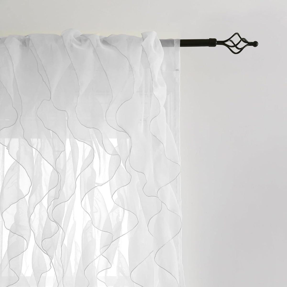 Cascade Farmhouse Shabby Chic Sheer Voile Vertical Ruffled Waterfall Window for Bedroom Living Room Curtain Panel 2 Panels(White, 50"×84")