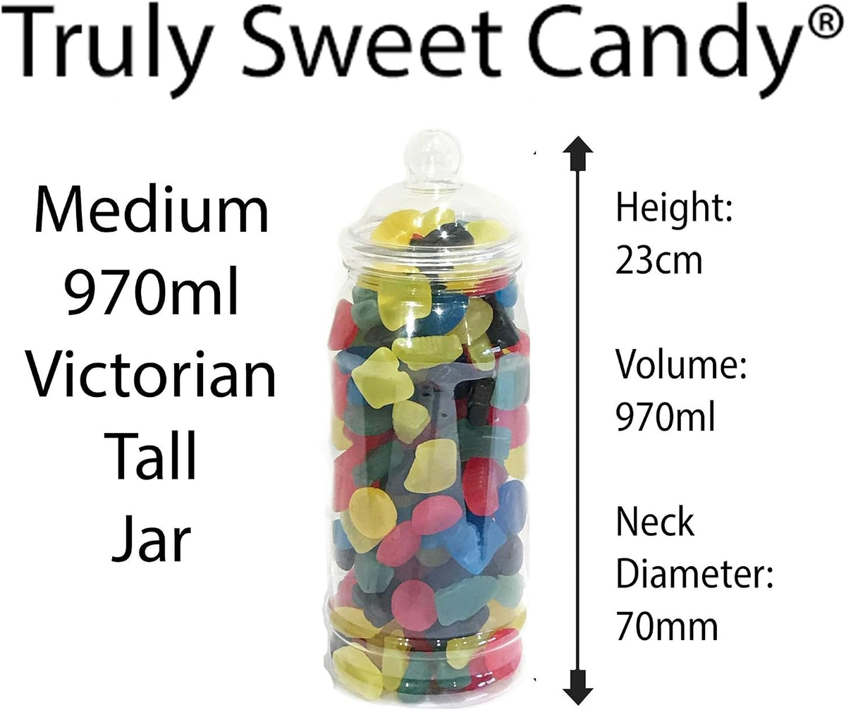 8 Assorted Empty Retro Plastic Sweet Jars for Candy Buffet - Just add sweets (White Lid)