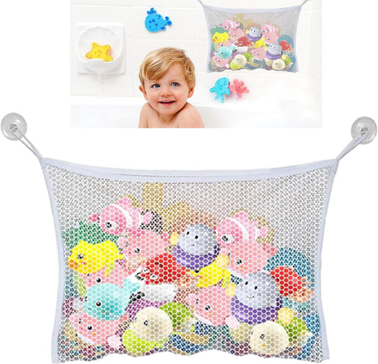 Bath Toy Net Storage,1pcs Bath Net,Fold-Able Bath Toy Storage Net with 2 Suction Hooks,Baby Kids Bath Net Quick Dryin Bath Toy Bag Net for Mesh Bath,Keep Bathtub Water Mold Free Neat and Tidy.