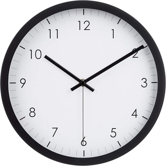 Amazon Basics Wall Clock, Classic Easy-Read Silent Battery-Operated Round Analog Clock, 30.5 cm, Black, for Office Kitchen Classroom
