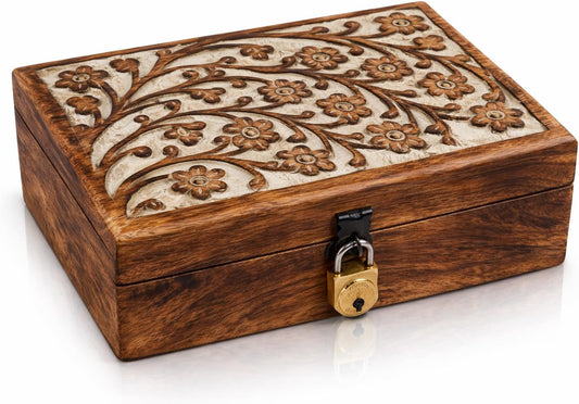 Handmade Wooden Jewelry & Keepsake Box, Decorative Storage Box, 8 x 5 Inch