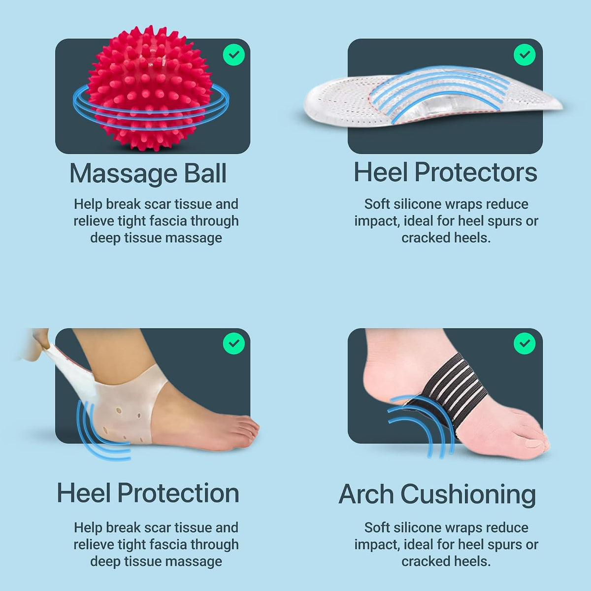 Atlecko Plantar Support & Relief Socks Kit - 11-Pieces, 2 PAIRS Plantar Fasciitis Socks - Comfortable Quality Compression (S/M)