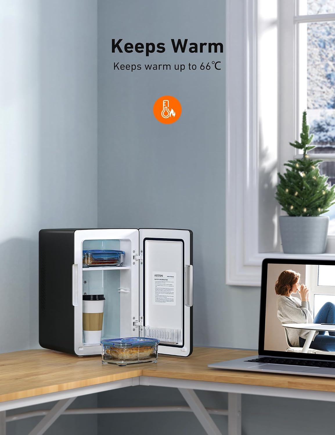 AstroAI Mini Fridge 6 Litre / 8 Can for Bedrooms, Small Fridge, AC/DC Power