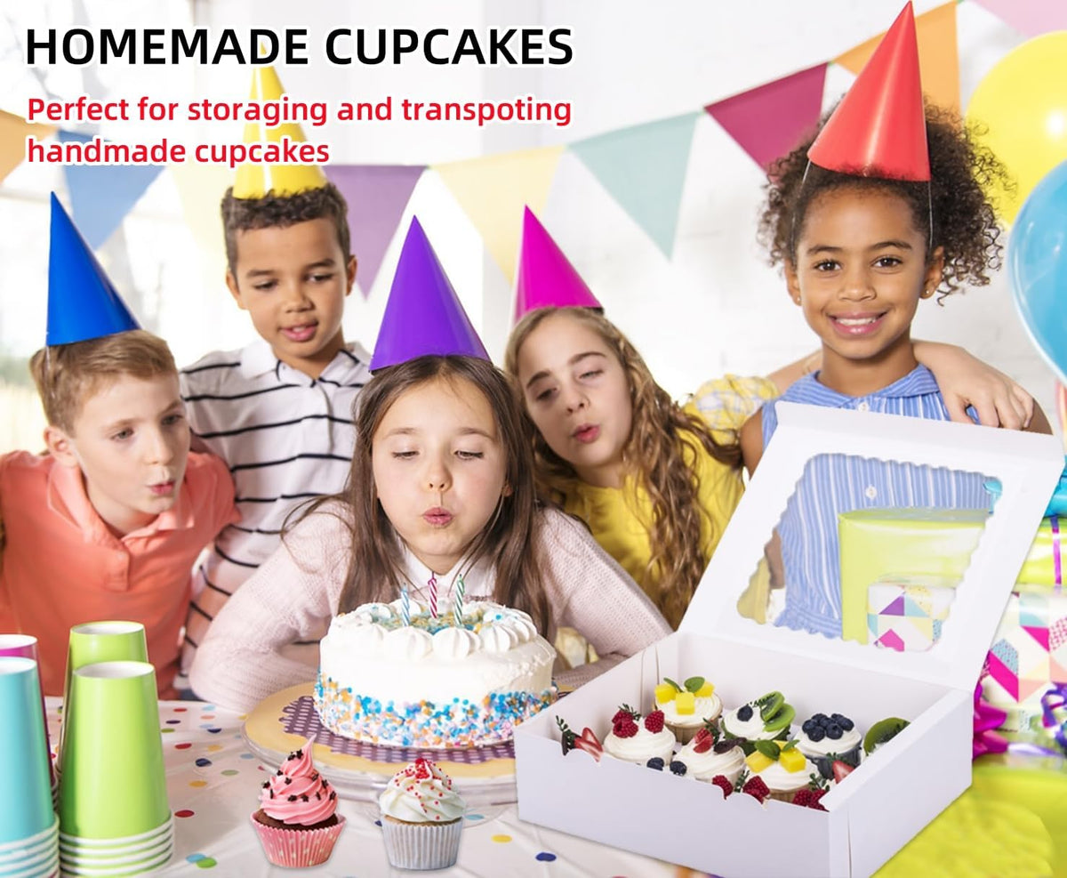 6-Set Cupcake Boxes Hold 12 Cupcakes, Muffins and Pastries, Food Grade Bakery Carrier Boxes with Windows and Inserts