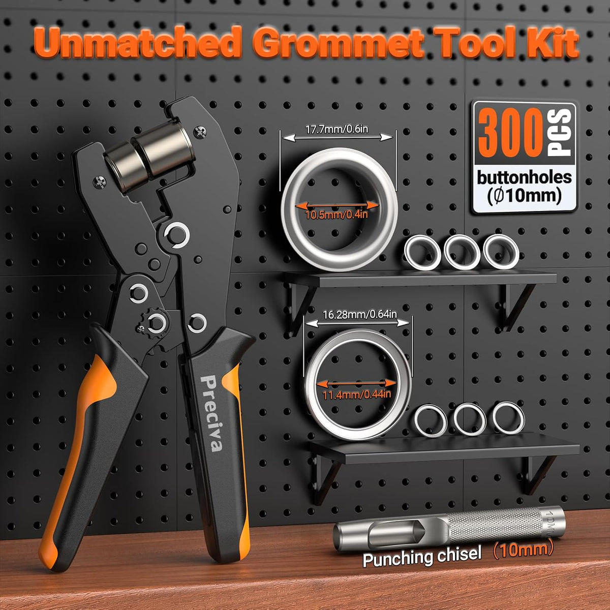 Eyelet Punch Kit,300 PCS of 10mm Grommets,Preciva Ratcheting Pliers Grommet Kit with Leather Hole Punch,Complete Eyelet & Grommet Kit for Tarpaulin Eyelets,Grommet Machine Hand Press Tool for PVC