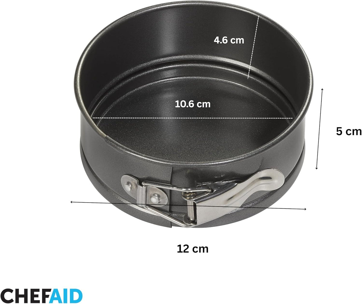 Chef Aid Non-Stick Spring Form Cake Tin, 12 x 5 cm Round Cake pan with Loose Base for Easy Release, handwash, Fridge and Freezer Safe., Grey