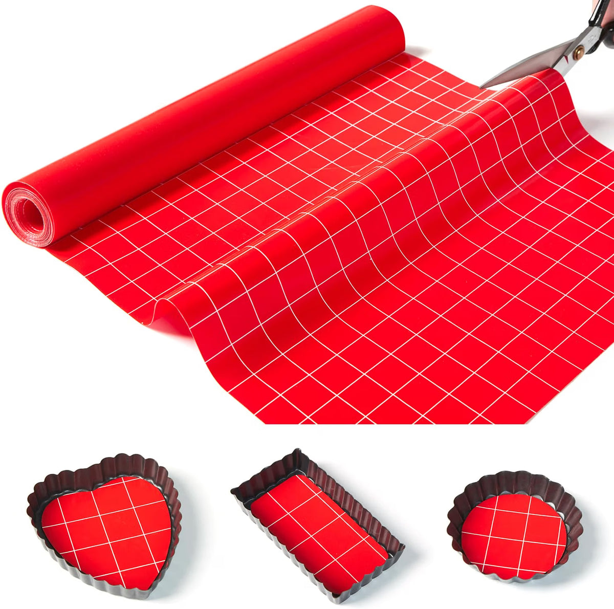 Silicone Baking Mat Roll 16IN*5FT, Non-Slip, Non-Stick, Reusable, Free Cutting, Oven Liner, Counter Mat, Freeze Dryer Mat, Red, Rectangular