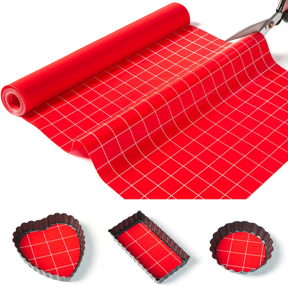 Silicone Baking Mat Roll 16IN*5FT, Non-Slip, Non-Stick, Reusable, Free Cutting, Oven Liner, Counter Mat, Freeze Dryer Mat, Red, Rectangular