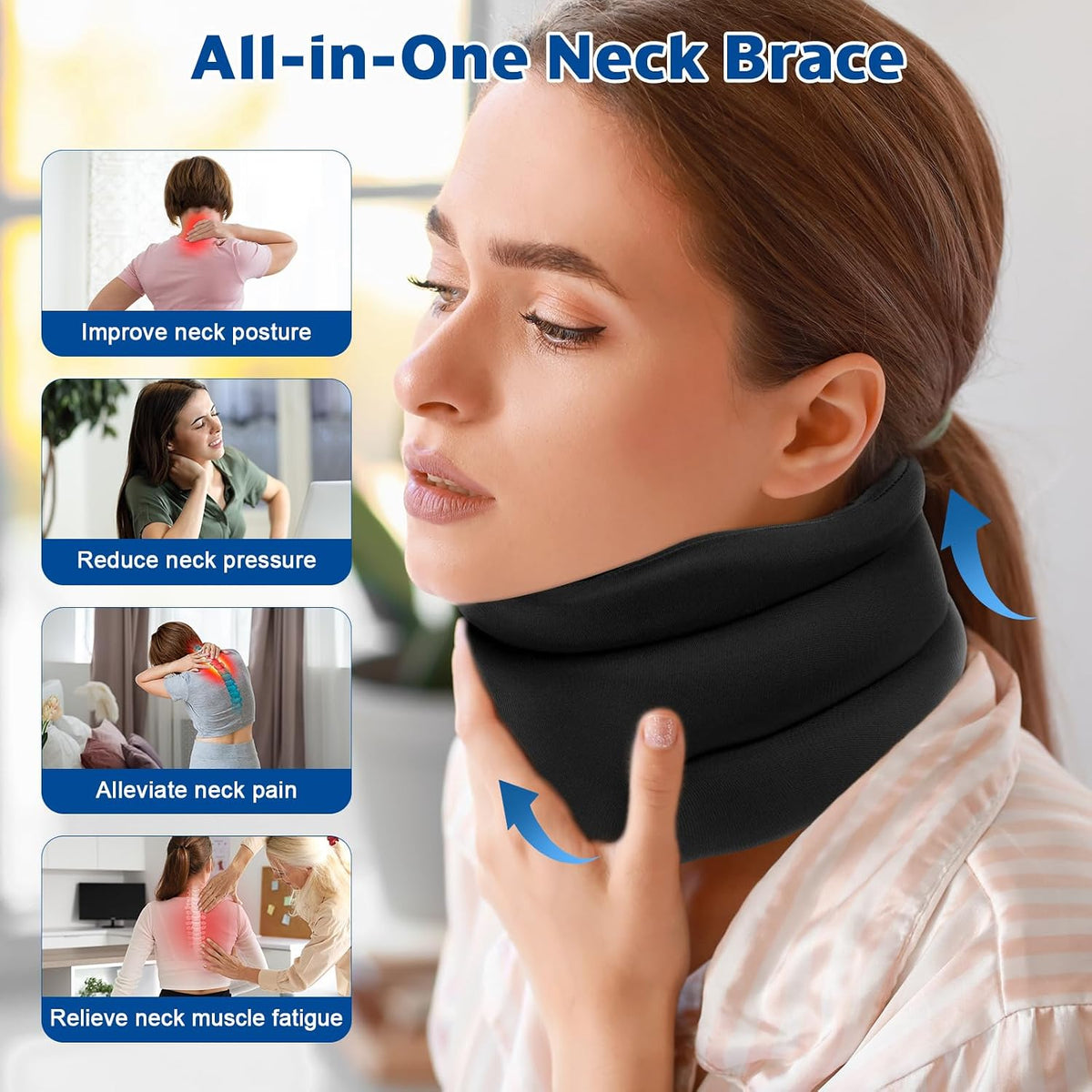 Starvortex Neck Support, Neck Brace for Neck Pain and Support, Breathable Foam Cervical Collar with 360° Support, Adjustable Neck Brace for Sleeping, Working and Travelling (With Extension Buckle)