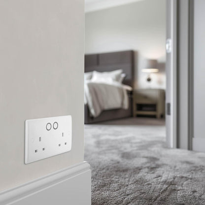 BG Electrical Double Switched Power Wall Plug Socket with Smart Home Control, Touch, Voice or App Control, Timer Function, Security Options, Round Edge, Nexus 800 Series, White Moulded, 13A, 822/HC
