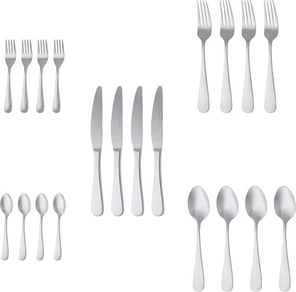 AmazonBasics 20-Piece Stainless Steel Flatware Set with Round Edge, Service for 4 - Amazon Vine