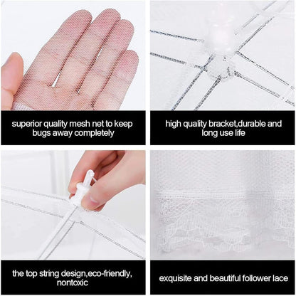 3 Pack Food Covers Mesh Nets Tents Foldable Umbrella Pop up Net Dome Outdoor Food Storage Protector Collapsible Domes for Fruit Dish Picnic Outside Fly Mosquitoes Bugs - 14 Inch
