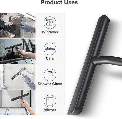 Vinabo Silicone Squeegee Shower Cleaner with Hook, Black Shower Scraper for Bathroom, Kitchen, Car, Window and Glass Cleaning
