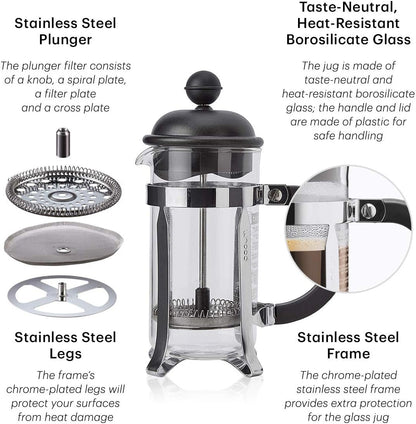 Bodum French Press Caffettiera White - 350ml / 3 Cup Coffee Maker - Durable Glass & Stainless Steel Filter - BPA-Free Dishwasher Safe Percolator - Cafetiere Made in Portugal