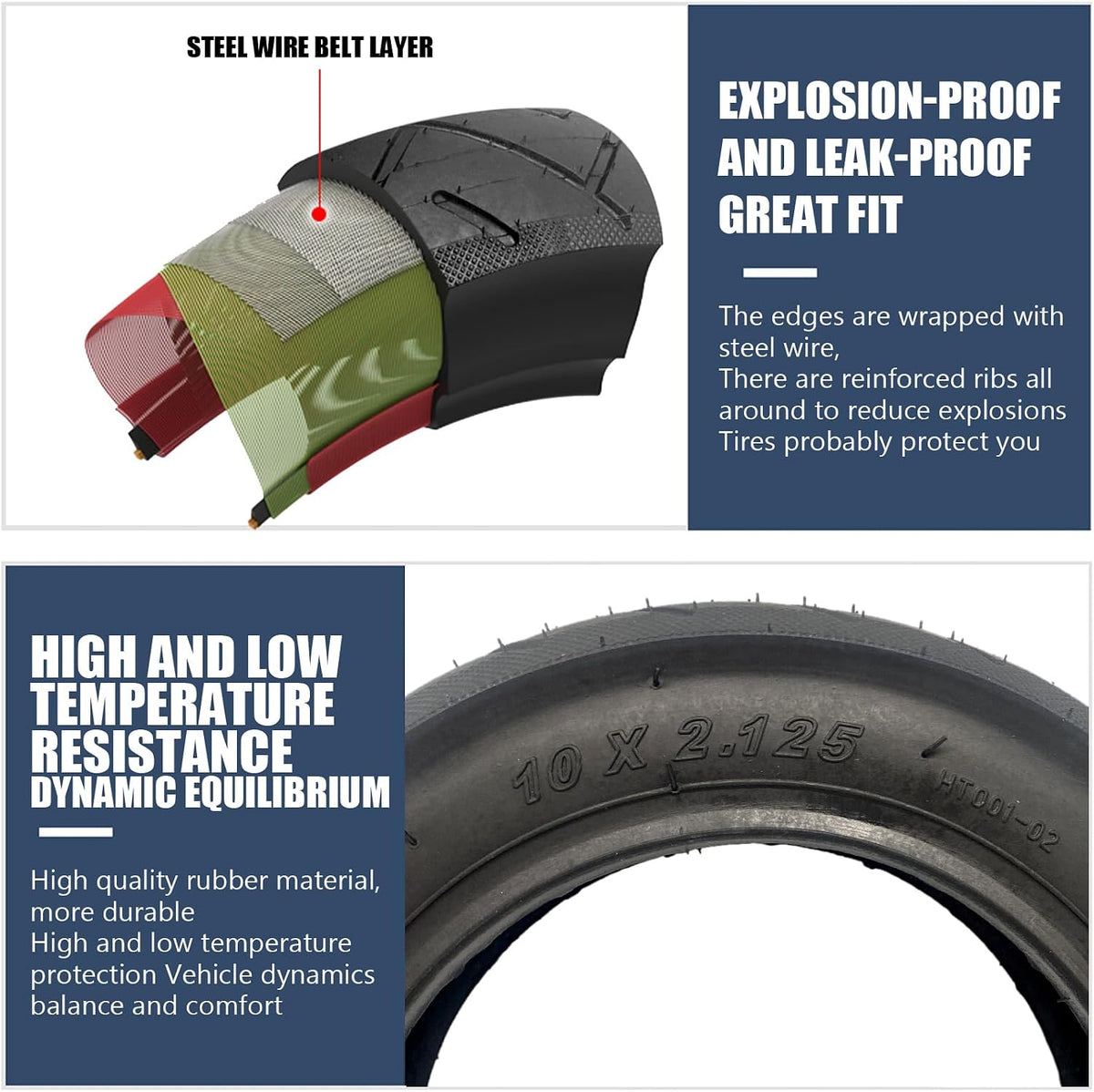 10 Inch Electric Scooter Tyres 10 x 2.125, Scooter Inner Tube and Tyre, Front/Rear Tires for Xiaomi Wheel Inflatable Tires Replacement