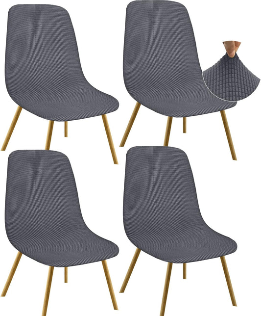 Granbest Jacquard Thickened Elastic Dining Chair Covers, Low Back Chair Slipcovers for Hotel, Banquet, Wedding, Party Decoration (Set of 4, Checks Gray)