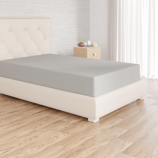 Amazon Basics Bedding Soft Microfibre Fitted Sheet with 12 inch (30 cm) Deep Pocket, 140 x 200 cm, Light Grey