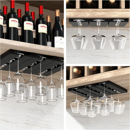 Self Adhesive Wine Glass Rack Under Shelf, Hanging Glasses Holder Hanger | Only 2cm thick, saving space; inverted storage prevents dust accumulation and allows for quick draining.