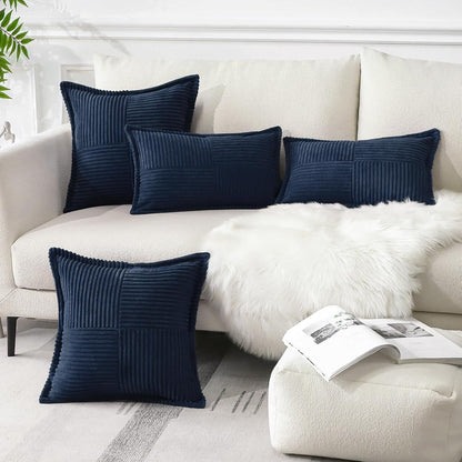 Artscope Corduroy Cushion Covers Pack of 2 Modern Patchwork Throw Pillow Covers Soft Pillowcase Broadside Decorative Textured Cushions for Home decor Sofa Bedroom Couch Navy Blue 50x50cm