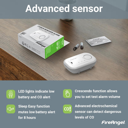 FireAngel FA6813 Portable Carbon Monoxide Detector/Alarm, 10 Year CO Alarm