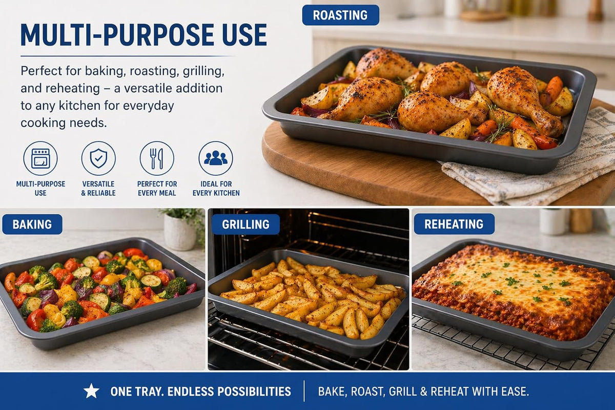 31cm Non-Stick Oven Tray – Durable Carbon Steel Baking Tray, Dishwasher Safe, Multi-Purpose Roasting & Baking Pan, Oven Safe to 230°C