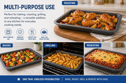 31cm Non-Stick Oven Tray – Durable Carbon Steel Baking Tray, Dishwasher Safe, Multi-Purpose Roasting & Baking Pan, Oven Safe to 230°C