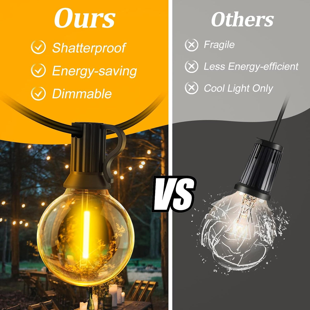Garden Outdoor Lights Mains Powered - 100ft 30M Festoon Light String LED | Waterproof, Dimmable, Outside Pergola Party Decorations Patio Gazebo Wedding Backyard Yard Terrace, Electric Festival Hanging