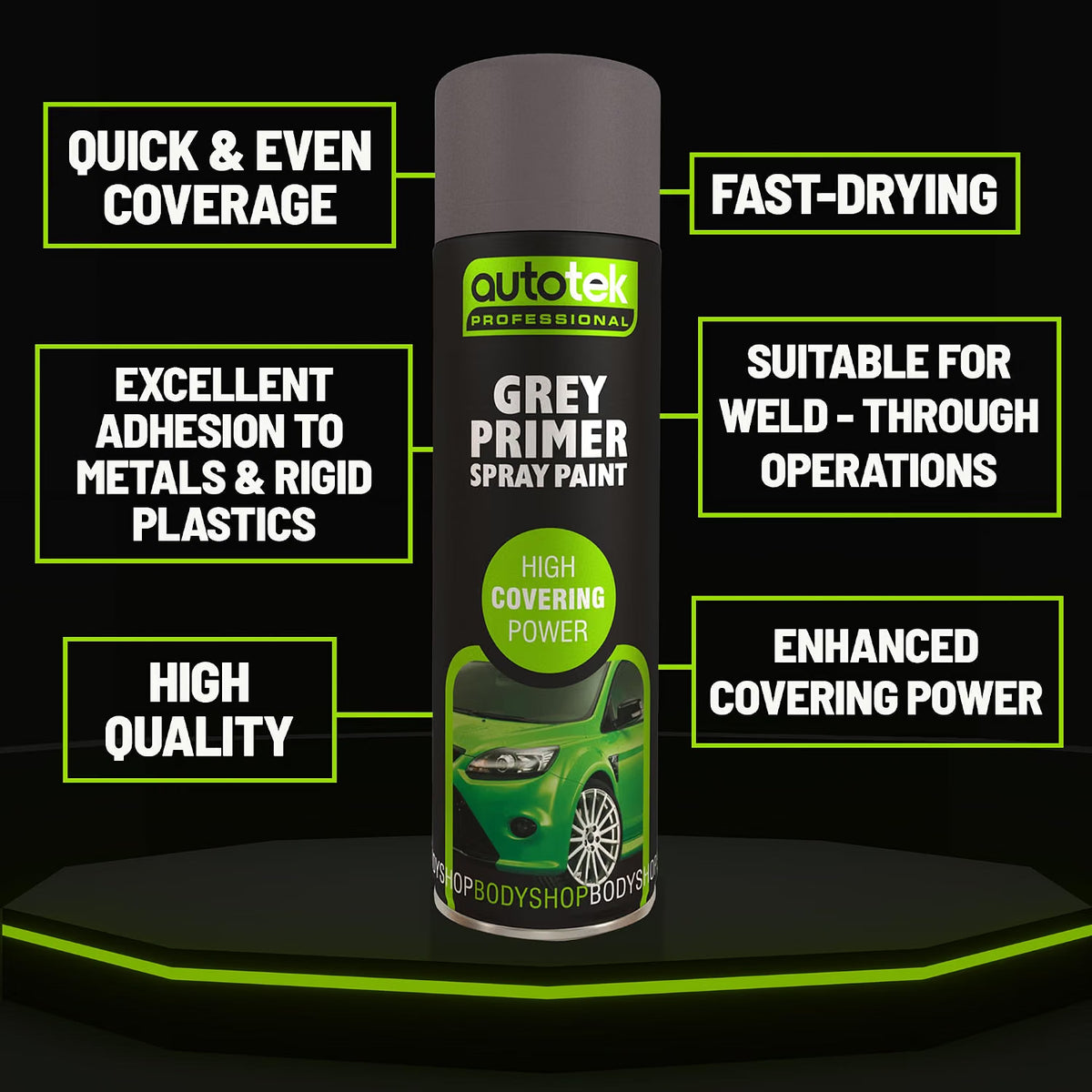 Autotek Professional High Covering Power Spray Paint, Grey Primer, 500 ml
