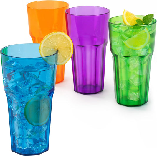LIVIVO Set of 3 Retro Plastic Tumblers - 600ml Acrylic Plastic Glasses Reusable, Stackable Design, BPA Free Plastic Tumblers for Adults and Kids, Reusable Plastic Cups for Outdoor Picnic Drinking
