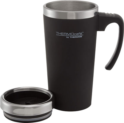 THERMOcafè by THERMOS 420 ml Plastic and Stainless Steel Soft Touch Travel Mug, Black