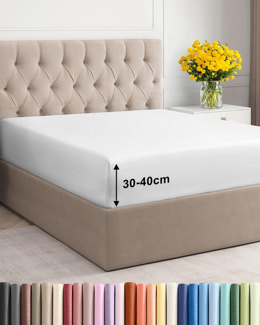 Fitted Sheet Single 90x190 - Microfibre Extra Deep 40cm (16") - White | Non Iron, Soft Brushed, Machine Washable, Fade Resistant, Shrink Resistant, Breathable, Easy Care, Hotel Quality, OEKO-TEX