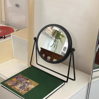 JJUUYOU Desk Mirror with Metal Framed Round Tabletop Mirror 360°Rotation Small Makeup with Stand Mirrors for for Office Dorm Room Cosmetic Black