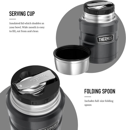 Thermos Stainless King Gun Metal Food Flask (470ml) 9h Hot | 14h Cold | Thermal vacuum insulated stainless steel metal hot food container with lid for soup, meal prep, work packed lunch, camping