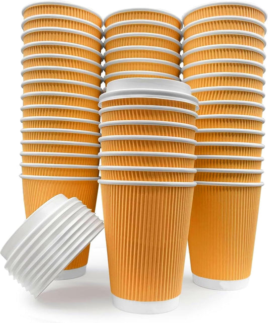 AVLASH Takeaway Coffee Cups with Lids, 8oz, 50 Cups, Brown