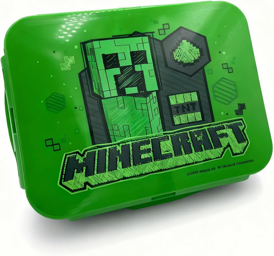 HOX Minecraft Creeper 3 Compartment Bento Lunch Box for Kids – Official Minecraft Lunchbox with Airtight Seal & Snap Lock Lid, BPA Free Plastic Food Container for School, Picnics & Meal Prep