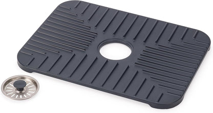 Joseph Joseph SinkShield Sink Saver Mat with Draining Plug, Protects Sink, Glasses, Dishes, Removable Plug, Non-Slip, Quick Drainage, Large