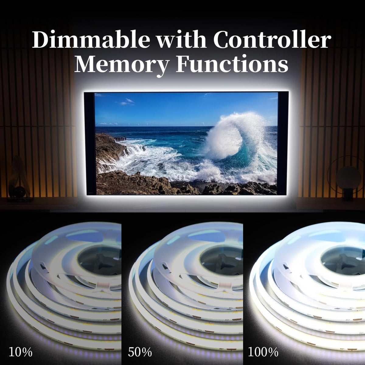 iNextStation USB COB LED Strip Light 2M 5V Cold White 6000K 640LEDs