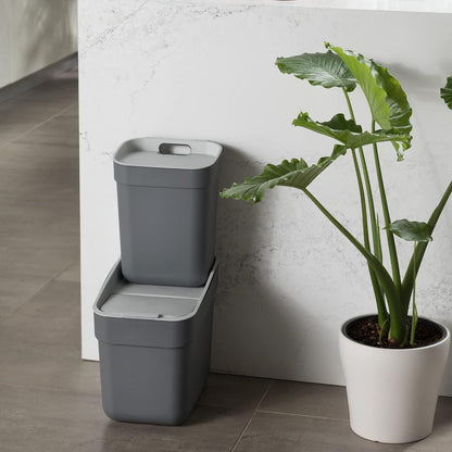Curver Ready to Collect 100% Recycled 10L Kitchen Accessories Recycling Lift Top Bin Dark Grey Light Grey Lid