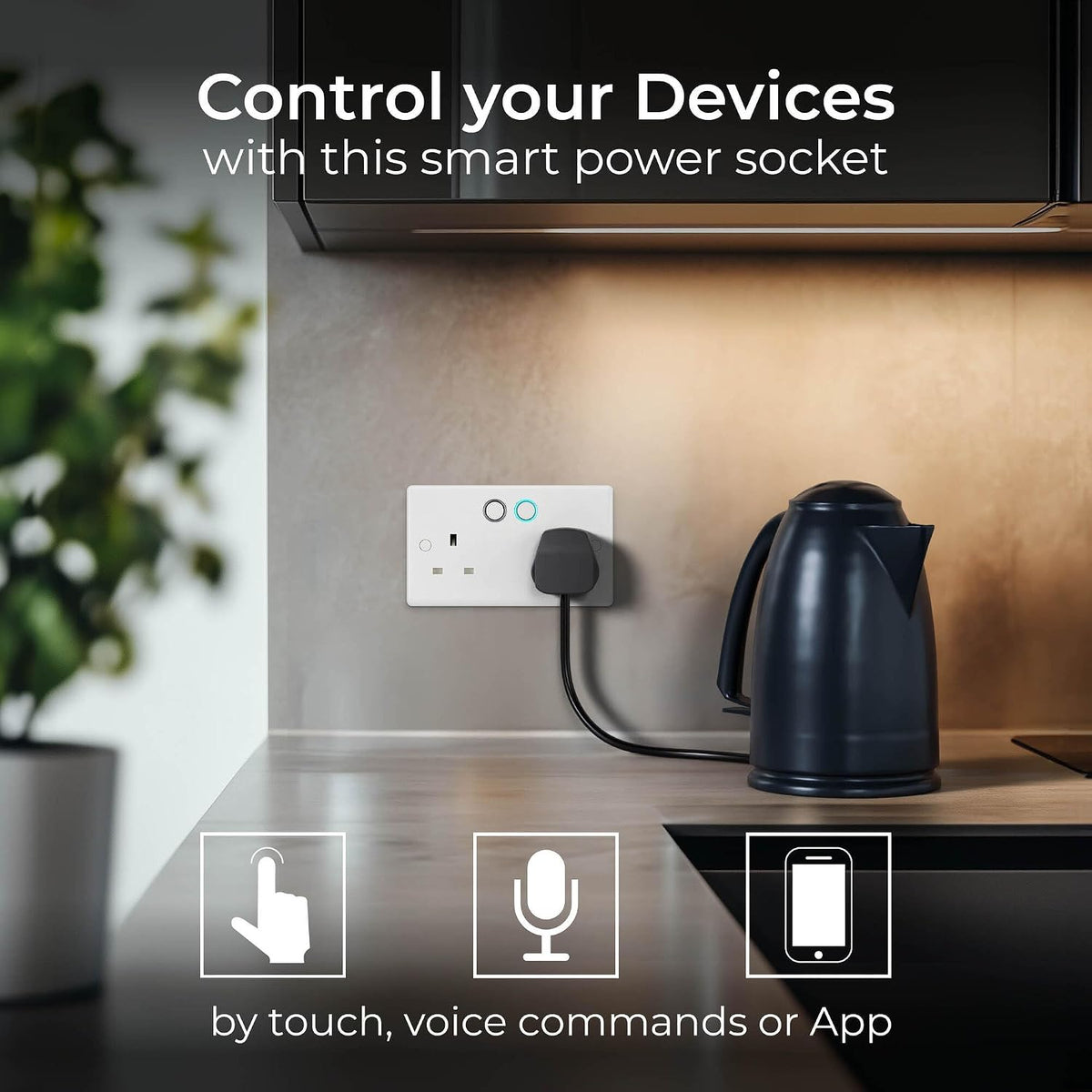 BG Electrical Double Switched Power Wall Plug Socket with Smart Home Control, Touch, Voice or App Control, Timer Function, Security Options, Round Edge, Nexus 800 Series, White Moulded, 13A, 822/HC