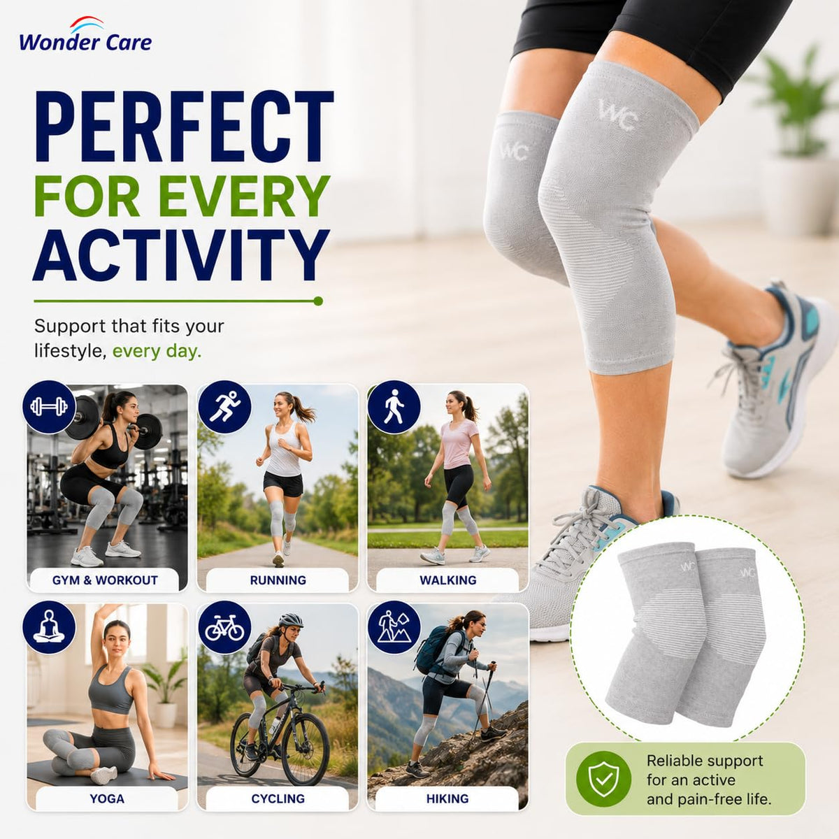 Wonder Care Black Bamboo Knee Sleeves for Men/Women, Knee Support for Running, Gym, Badminton, Sports, Compression Knee Sleeves | Perfect Knee Brace for Knee Pain and Enhanced Comfort (3XL)