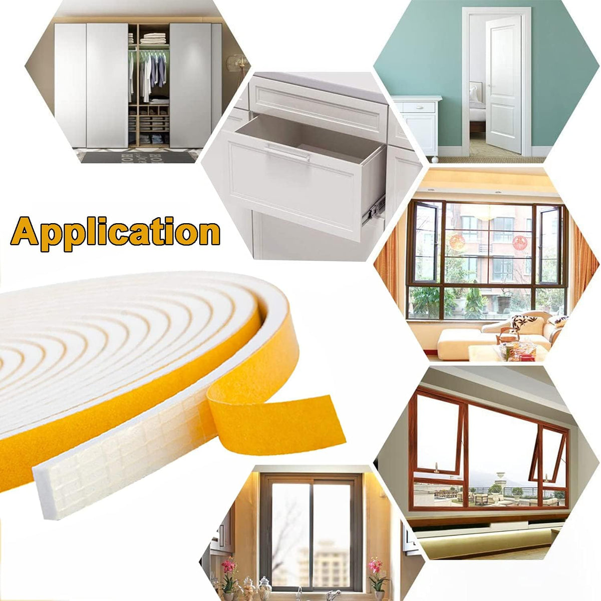 Adhesive Weather Stripping Foam Tape, 6mm(B) x 3mm(D)/18m Draught Excluder Foam Strip Tape Seal Self Adhesive for Door Window Against Cold Draught/Anti-Collision/Soundproof/Waterproof/Dustproof