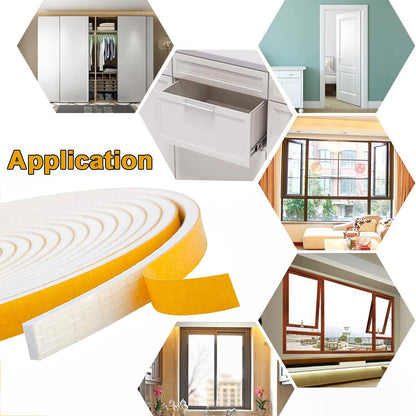 Adhesive Weather Stripping Foam Tape, 6mm(B) x 3mm(D)/18m Draught Excluder Foam Strip Tape Seal Self Adhesive for Door Window Against Cold Draught/Anti-Collision/Soundproof/Waterproof/Dustproof