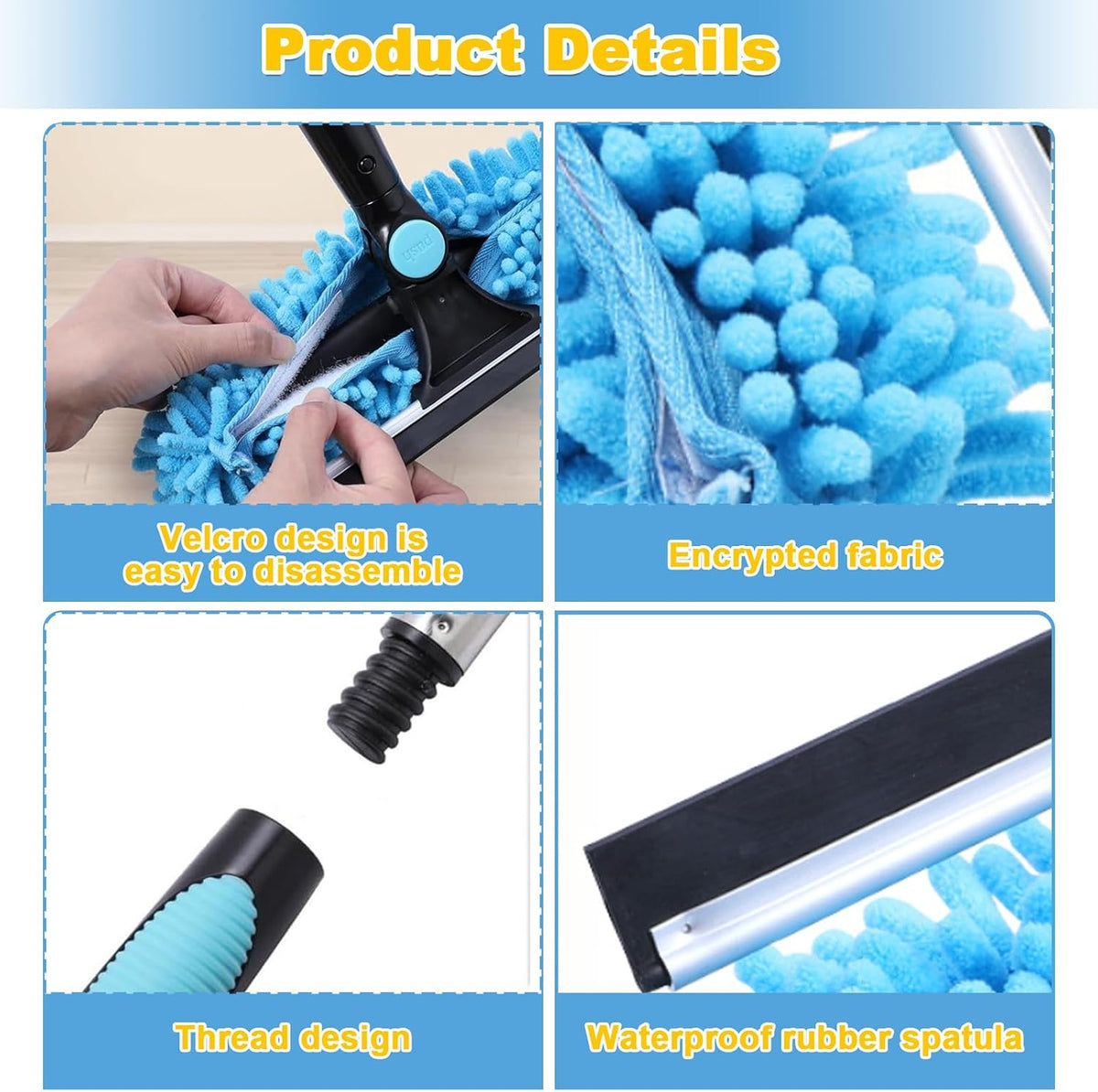 Window Cleaner with Long Handle, 2 in 1 window cleaning kit with Microfiber Cloth 270° Rotatable Telescopic Adjustable up to 64.96in, for Home Shower Car Upstairs Windows